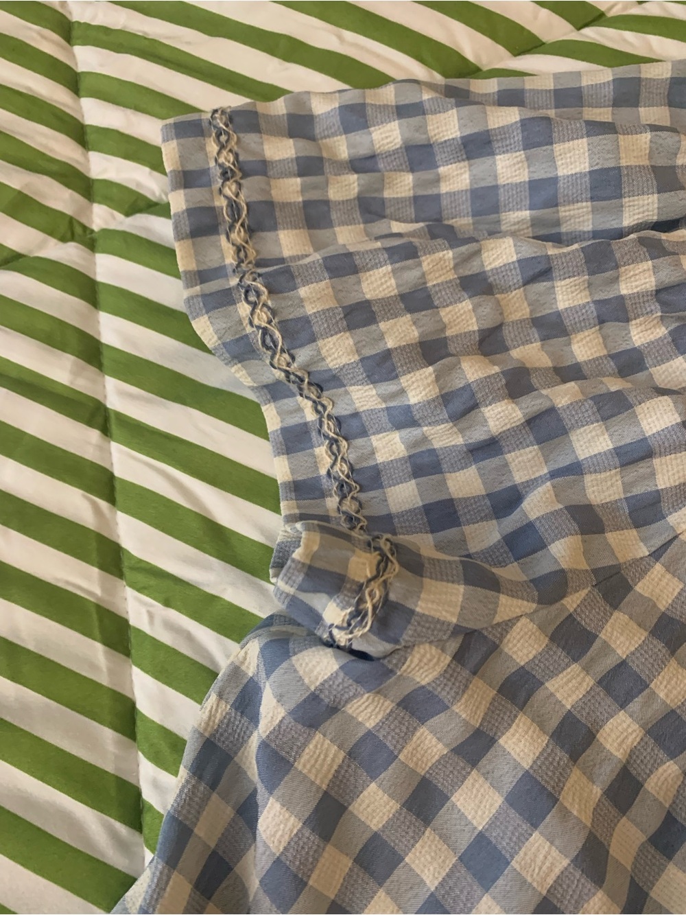 Max Studio Blue and White Gingham Off-Shoulder Top - Picture 4 of 8